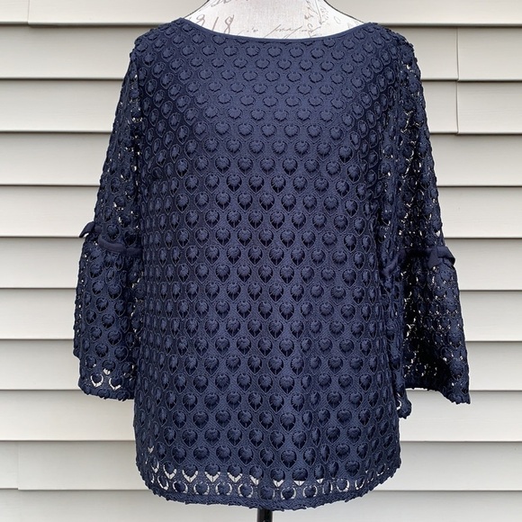 RSVP by Talbots Navy Eyelet Lace Bell Sleeve Top - Picture 2 of 14